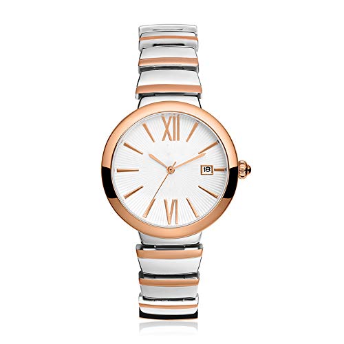 Deanyi Femmes Montre analogique Mouvement Quartz Montres-Bracelets avec Montre en Alliage Armband Conception Simple Cadran Blanc Romaine numéral avec Le Bouton Batterie (Or Rose)