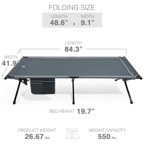 Image of EVER ADVANCED Extra Wide Camping Cot for Adults Oversized XXL Sleeping Cots Folding Cot Bed with Carry Bag, 84.3 inch L x 41.9 inch W, Support to 550 lbs