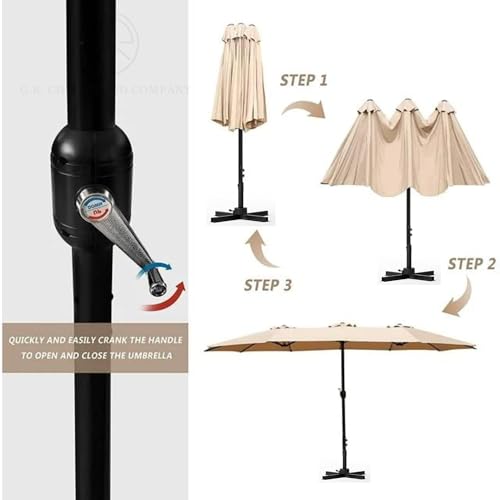 Image of 15ft Large Outdoor Umbrella Double-Sided Patio Umbrella with 65 Kgs Movable Stand, Crank Handle, 12 Ribs Rectangular Garden Umbrella for Patio Graden, Poolside, Terrace, Cafe and Hotels