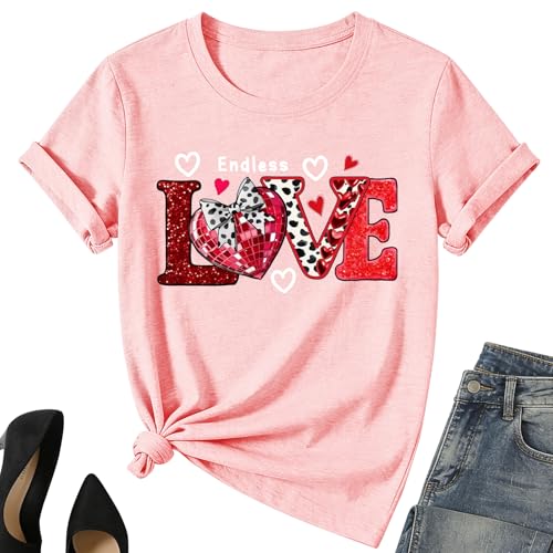 Valentine's Day Love Heart Shirt for Women - Cute Bow