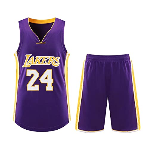 YIWAWQIAN Maillots de Basketball Enfants/Adulte Violet No.24 Maillots Jersey de Basket-Ball Ensemble pour Garçon/Homme, Pantalon de Basketball pour Enfants Gilet Top Shorts, M Cover