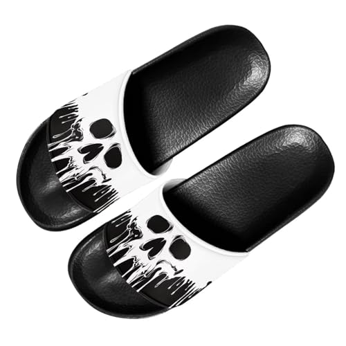 Quxjehoe Mens Dripping Skull Print Slide Slippers Non Slip Sole Casual Slides for Indoor Outdoor Use Size 6.5 Black Sole