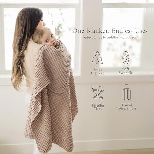 Image of Konssy Waffle Baby Blanket for Boys & Girls, Soft Newborn Swaddle Blanket | Waffle Knit, Cozy Crib Blanket Neutral for Nursery, Stroller & Toddler Bed, Machine Washable, 41 inch x 37 inch(Clay)