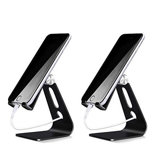 COOLOO Soporte de teléfono móvil, 2 unidades, ajustable, soporte de escritorio universal, soporte, compatible con teléfono 11 11Pro XR XS 8 7 Plus, otro smartphone-negro