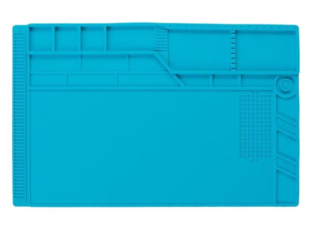 Velleman Silikonowa mata lutownicza odporna na wysoką temperaturę, 550 x 350 mm, 500 C, do naprawy elektroniki, przegródki, strefy magnetyczne, niebieska