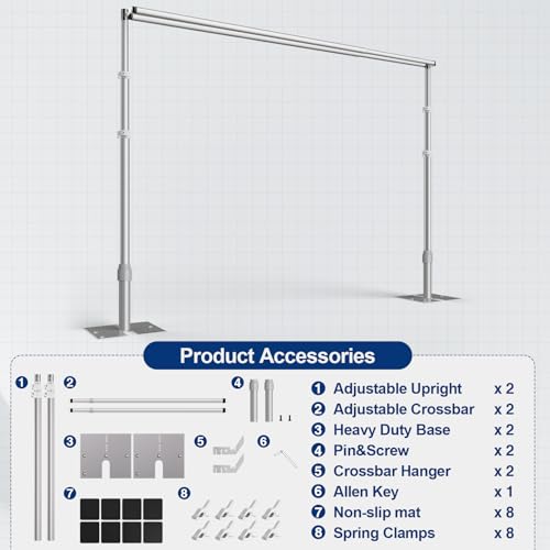 Image of EMART Backdrop Stand Heavy Duty 8.9x10Ft Double Crossbar Pipe and Drape