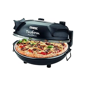 ERA-TEC steenoven SET PM-27, elektrische pizzaoven, pizzamaker, mini-oven, tafelgrill, zwart, 30cm natuurvuursteen, incl. pizzaslede en pizzasnijder, 400 graden Celsius