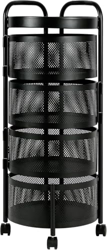 FEFE 4/5 Tier Round Rotating Storage Rack Kitchen Trolley Storage Cart Movable and Detachable Vegetable Storage Rack with 360 Wheels Perfect for Pantry Bathroom or Living Room (4 - Tier)