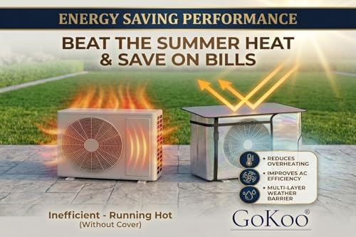 Image of GoKoo Premium Split AC Outdoor Unit Cover - Heavy-Duty Weatherproof & Heat-Insulated Shield for Sun, Rain, Dust & Snow - Boosts Energy Efficiency & Extends AC Life (1.5 ton)