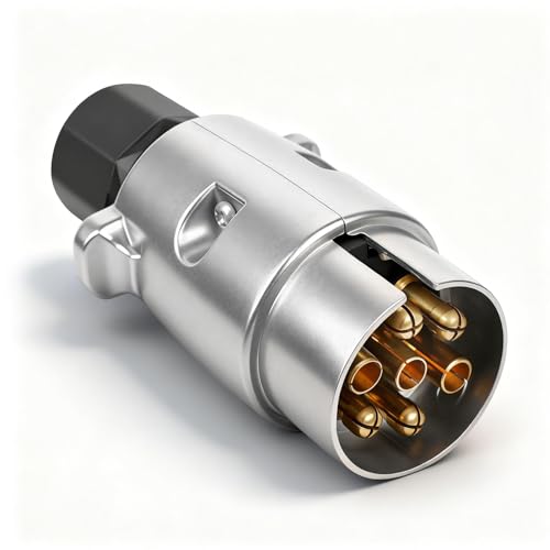 Qiping Prise remorque métal à 7 Broches - mâle - Fonte d'aluminium - fiche 7 pin connecteur remorquage étanche pour Camping-Car, Caravane, Camion,...