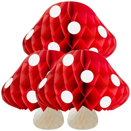 Homoyoyo Lot de 3 Boules Décoratives Champignon Alvéolées 20 CM en Papier Décoration Fête d'Anniversaire et Mariage Ornements Colorés pour Jardin Féérique et Ambiance Forestière