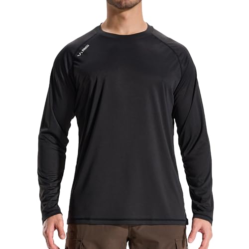 LOOGU Men's UPF 50+ UV Sun Protection Rash Guard Lightweight Long Sleeve Shirts Outdoor for Fishing Hiking Swimming Solid Black
