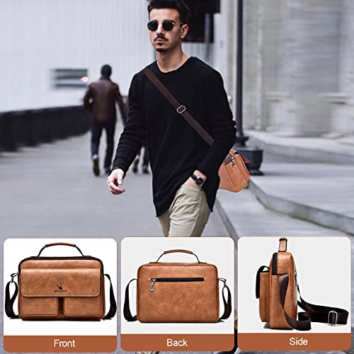 Upgraded Classic 11.4" Pu Leather Messenger Bag, Anti-Theft Sling Shoulder Bag For Men Women, Crossbody Satchel Bag, Unisex Office Bag For Business, Work, Travel (Light Brown) #TOP6