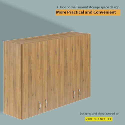 Image of VIKI Furniture |Pivot Modular Kitchen Wall Cabinet - 4 Door Cabinet | Space Saving Rack for Spices | DIY Home Storage Cupboard (Brussel Walnut - 30D x 160W x 80H cm) | 1 Year Warranty
