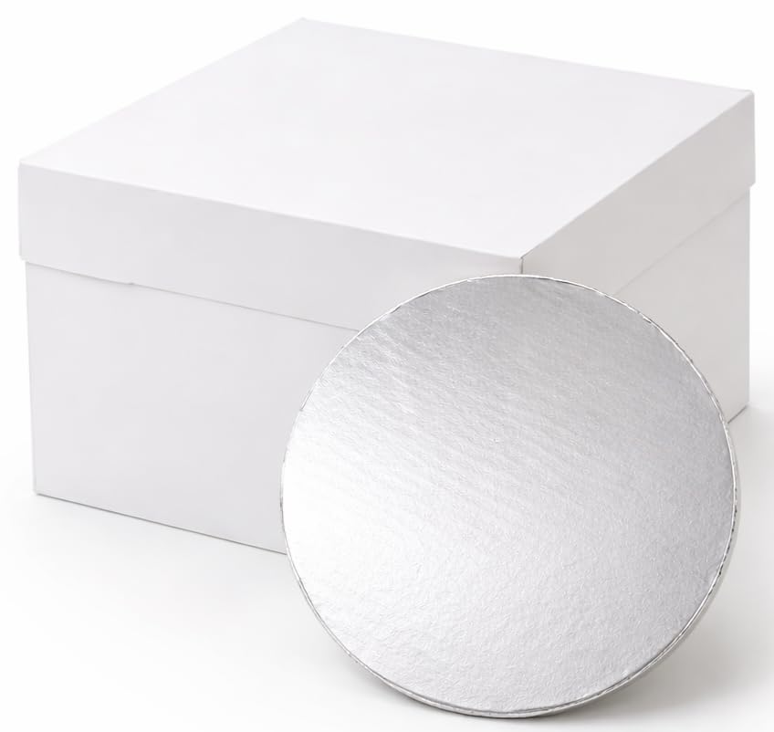 Natural Cuisine 14 Inch Square Cake Box with Board – Sturdy Corrugated Cake Base, Professional Ivory Bakery Box for Large Cakes — image 1
