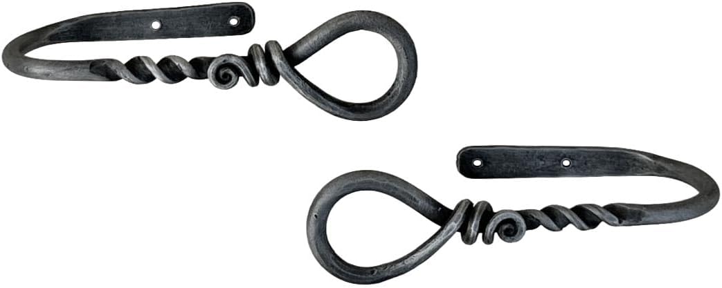 Hand Forged Twisted Curtain Tie Back Holdbacks Set of 2Pcs Wrought Iron Farmhouse Curtain Holdbacks Metal Wall Mounted Window Tiebacks Curtain Hook Drapes Decorative Metal Curtain Holders