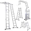 LUISLADDERS Folding Ladder Multi-Purpose Aluminium Extension 7 in 1 Step Heavy Duty Combination EN 131 Standard (12.5 Feet)