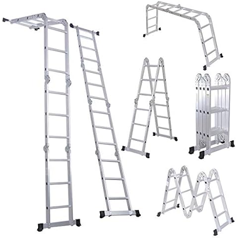 Step Ladder Folding Ladder, LUISLADDERS Multi-Purpose Aluminium Extension 7 in 1 Heavy Duty Combination EN 131 Standard, 12.5 FT Cover