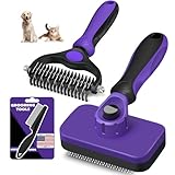 3PCS Self Cleaning Slicker Brush & Pet Grooming Rake & Flea Comb for Dogs,Cats and Horses | Double-Sided Dematting Comb & Skin Friendly Deshedding Grooming Tool | Premium Pet Supplies (Purple Black)