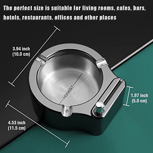 YUSUD Large Cigarette Ashtray with Permanent Match Lighter, Flint Fire Starter Ashtray, Fancy Metal Ash Tray Set for Weed, Cool Ashtrays for Cigars Outdoor Indoor Decor in Home Office