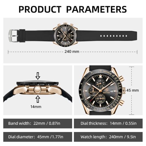 Image of BENYAR Mens Watches Quartz Movement Chronograph Leather Strap Fashion Business Sport Design 30M Waterproof Scratch Resistant Elegant Gifts for Men