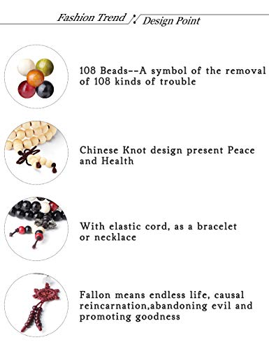 LOYALLOOK 12Pcs 108 Mala Bead Bracelets 8MM Buddhist Prayer Strand Sandalwood Wood Beaded Bracelet Necklace Elastic Handmade Multilayer Tibetan Buddha Link Wrist Bracelets Meditation Necklace Chain4