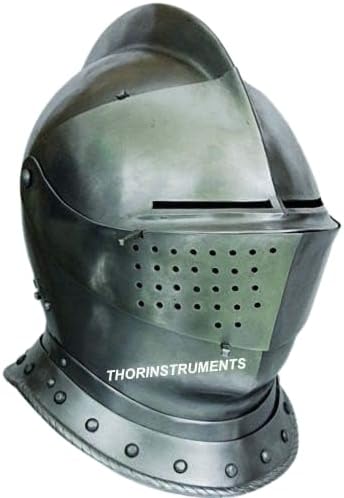 THOR INSTRUMENTS Medieval Knight Tournament Close Armor Helmet Replica Halloween Role Play Gift Rustic Vintage Home Decor Gifts
