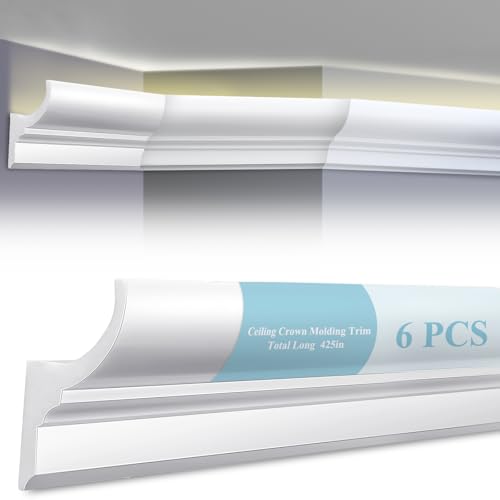 Image of Pushglossy 6 Pcs 70.87 inch(Total 35.4ft) Ceiling Crown Molding with LED Duct Kit for Seamless Ambient Accent Lighting Waterproof Channel for Easy LED Trim Moulding Strip Installation