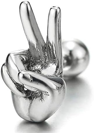 Mens Womens Stainless Steel Yeah Victory Peace Sign V Hand Gesture Stud Earrings, Screw Back, 2PCS - Image 2