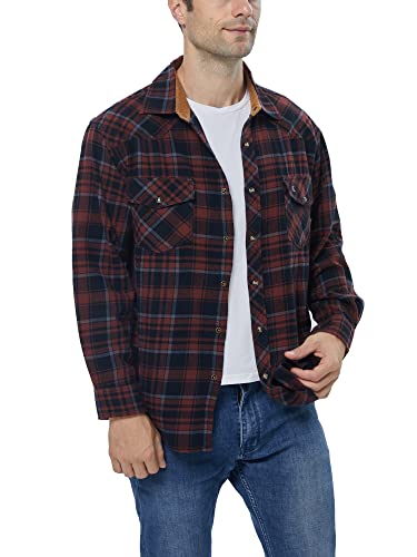 COEVALS CLUB Mens Flannel Shirt Long Sleeve Checked Snap Cotton with Pocket Regular Fit Plaid Lumberjack Casual Work Shirt