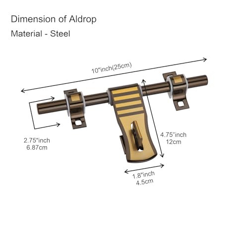 Image of COMPASS D-Cut Stainless Steel Heavy Single Door Fitting Accessories Full Set /Kit (1 Aldrop, 1 Latch, 2 Handles, 1 Tower Bolt and 1 Door Stopper | 10 inch | Vintage Finish