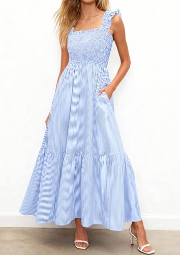Image of PRETTYGARDEN Women's Summer Dress Casual Ruffle Strap Gingham Midi Sundress