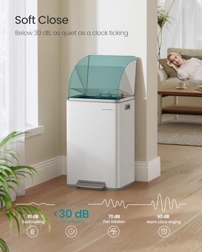 Image of SONGMICS Trash Can, 13 Gallon (50 L), Stainless Steel, Soft-Close Lid