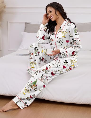 Image of SHESHOW Satin Pajamas Set for Women Set Long Sleeve Button Down Pjs Sets 2 Piece Loungewear Animal Sleepwear XS-XXL