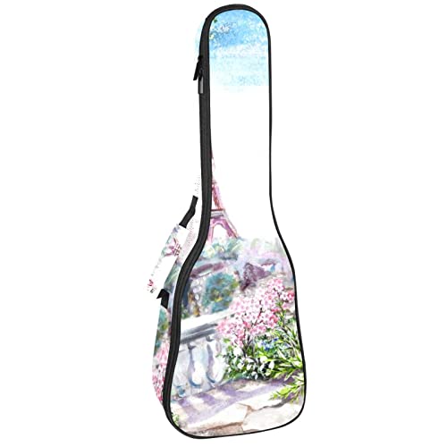 Sac de transport pour ukulélé ténor rembourré avec motif de la Tour Eiffel