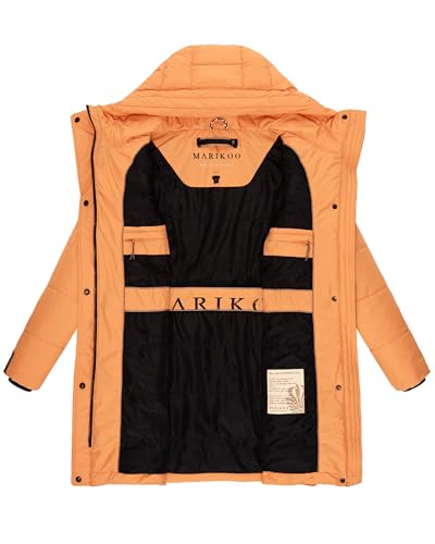 MARIKOO Damen Wintermantel warmer Steppmantel lang mit Kapuze und hohem Kragen Karumikoo XVI Apricot Sorbet Gr. 3XL