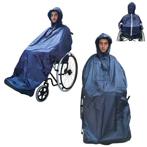 Image of Fonakei Navy Blue Wheelchair waterproof Poncho Zip Closure & Elasticated Skirt wheelchair accessories Mac without Sleeves Machine Washable Universal Sizing, Navy Blue, Universal