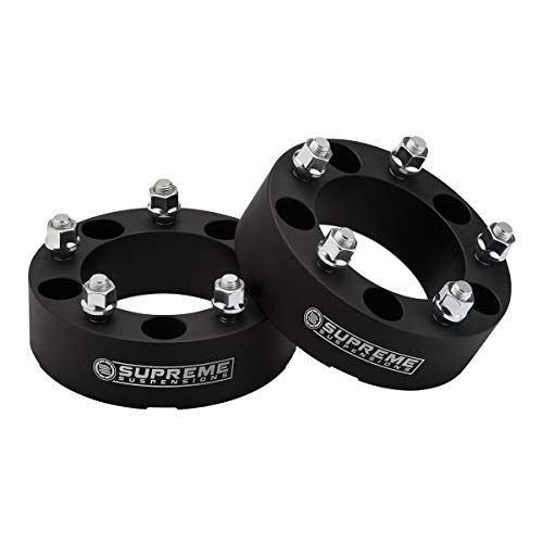 Supreme Suspensions - Set Of 4 Black 2-Inch Wheel Spacers For Various Ford/Dodge/Jeep/Suzuki Vehicles (Bp: 5 X 139.7Mm / Cb: 108Mm / Studs: 1/2" X 20) - 4 Tire Valve Caps Included #TOP2