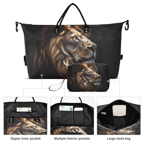 Large Travel Duffel Bag, Darkness Lion Face Sports Tote Gym Bag, Shoulder Weekender Overnight Bag for Women Men, Carry On Luggage with Toiletry Bags2