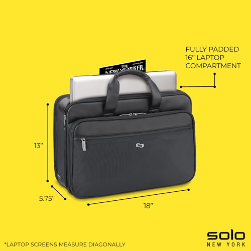 Image of Solo New York Briefcase - Laptop Carrying Bag for Women & Men, Brief for Travel & Work, File Compartment, Retractable Shoulder Strap, Fits 16 inch Computer - Paramount, Black