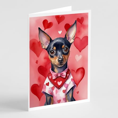Caroline's Treasures DAC5391GCA7P Miniature Pinscher My Valentine Greeting Cards Pack of 8 Blank Cards with Envelopes Whimsical A7 Size 5x7 Blank Note Cards