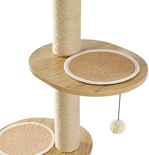 PAWZ Road Modern Design Luxury Ceiling Tower Wooden Cat Tree with Ceiling and Multi Floor, Beige, 240-260 cm