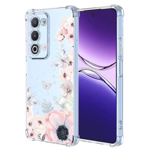 ILING Cover per OPPO A5M / OPPO A5 5G/4G, Elegante Floreale e Simpatico Animato Motivo Ragazze Custodia, Ultrasottile Transparent Soft TPU Bumper Antiurto Silicone Case (Fiori rosa)