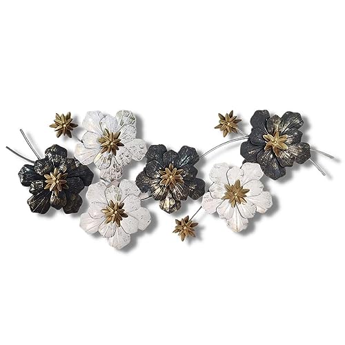 Image of SMILES GIFT Luxury Imported Wall Hanging | Handcrafted Metal Black & White Flower Sculpture | Home Decor for Living Room & Office