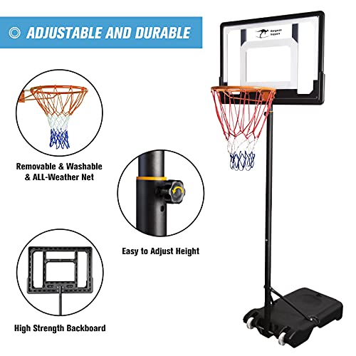 Kangaroo Hoppers Portable Basketball Hoop & Goal For Kids, Height Adjustable 5Ft- 6.8Ft, Basketball System With Wheels For Indoor & Outdoor #TOP4