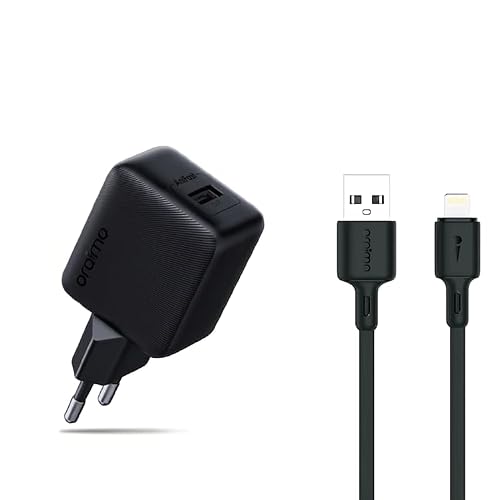 طقم شاحن OCW-5183E+L53 من USB-A إلى لايتنينج للشحن السريع بقدرة 18 وات مع محول طاقة، متوافق مع آيفون واي باد - تصميم صغير ومحمول من اورايمو - أسود