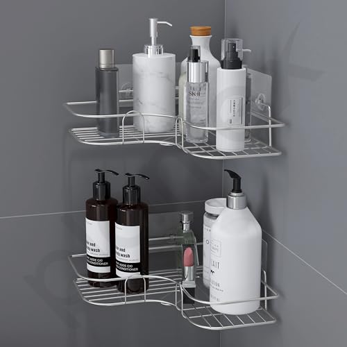 Plantex Stainless Steel Bathroom Corner Shelf for Wall/Bathroom Organiser Without Drill/Self Adhesive Bathroom Shelf- Pack of 1 (Chrome)