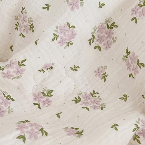 Image of BuLuTu Purple Flower Baby Quilts for Kids Muslin Comforter Large Thin Summer Quilt for Crib /Cradle /Cot, 2-Layer Muslin Toddler Blanket Purple Perilla Pattern, 47x59 Inch