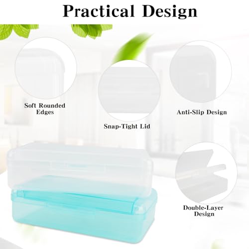 Image of Pencil Case, Double Layer Large Capacity Plastic Pencil Box, Clear Crayon Box, Hard Pen Boxes with Snap-tight Lid, Storage Art Craft Box Marker Organizer for Kids Boys Offices School Supplies