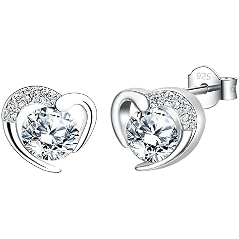 Silver Stud Earrings for Women, Heart Shaped White Gold Stud Earrings with Cubic Zirconia│Dainty Heart Silver Studs Earrings Jewellery Gifts for Girls Cover